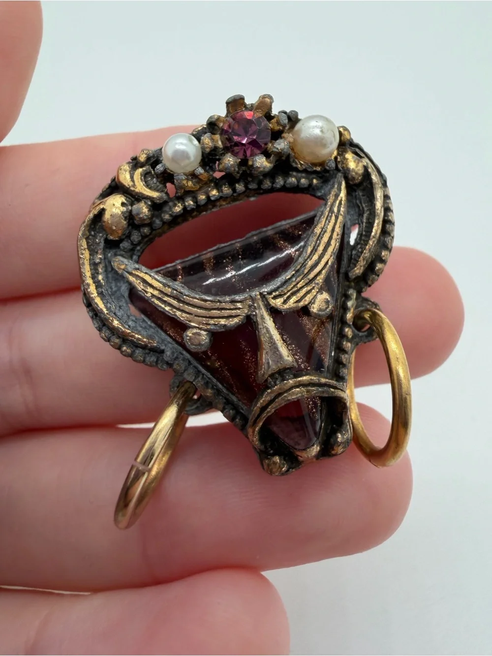 Vintage art glass mask brooch